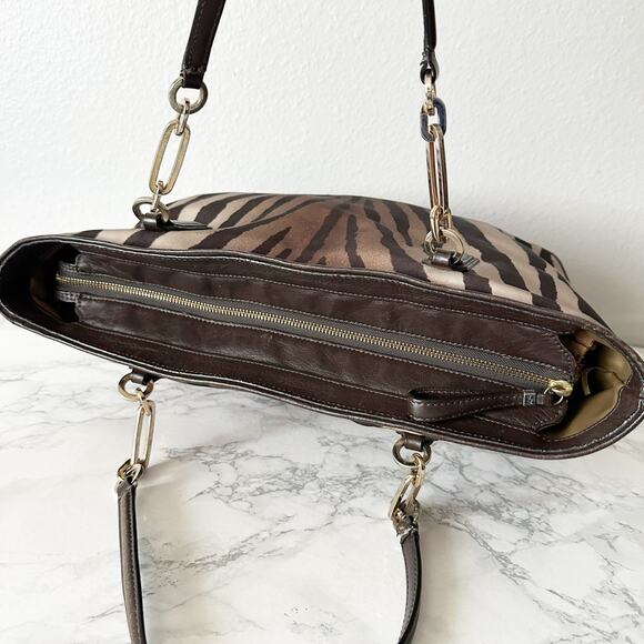 Coach Madison East West Tote With Zebra Print Brown/Tan Zip Top Shoulder Bag - Picture 11 of 16